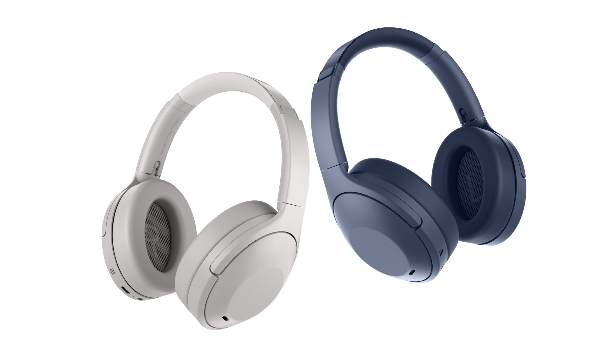 Blue and beige Yoga headphones.