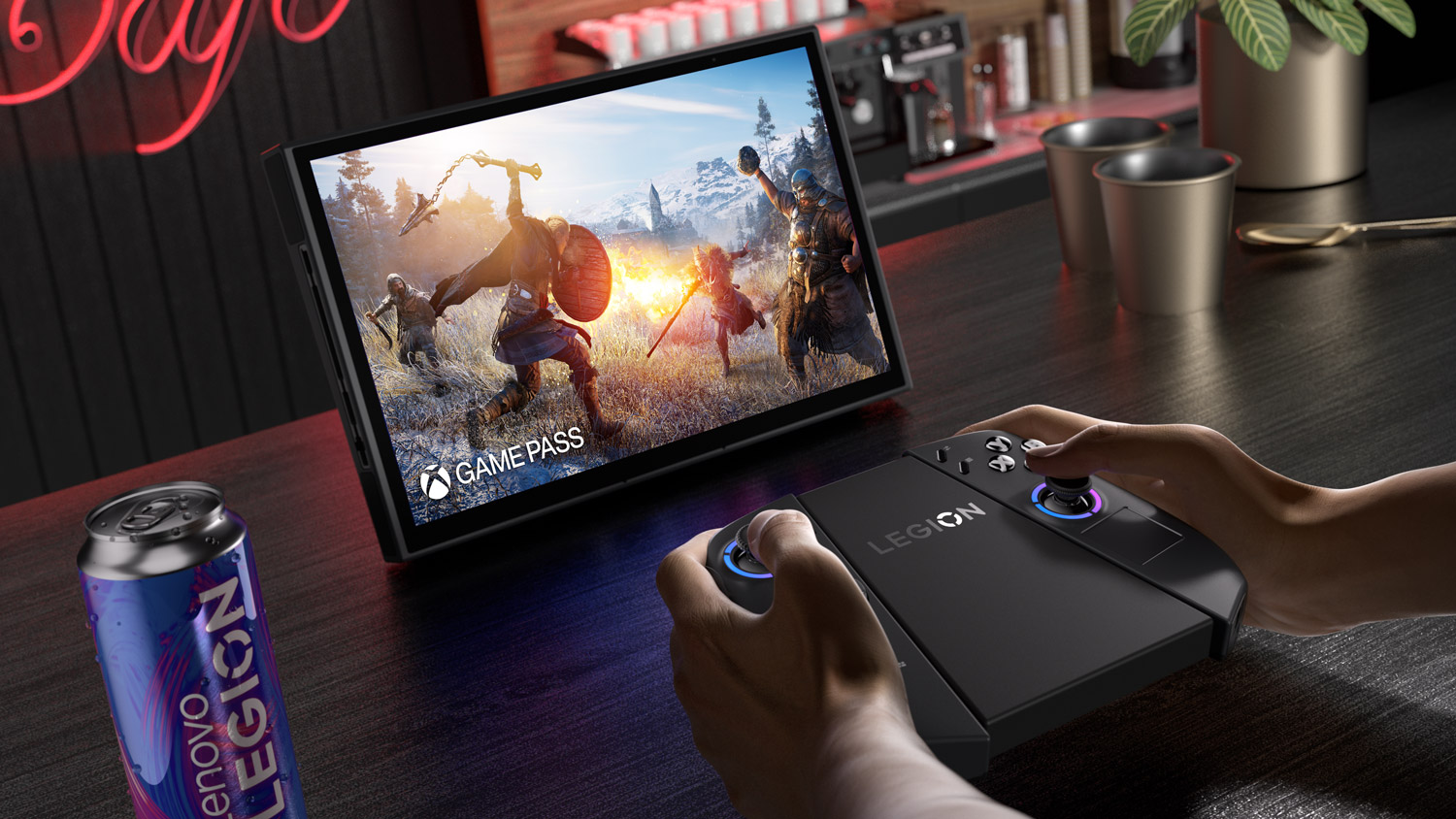 The Legion Go (8.8”, 2) with TrueStrike controllers connected via Legion Go Charging Connector
