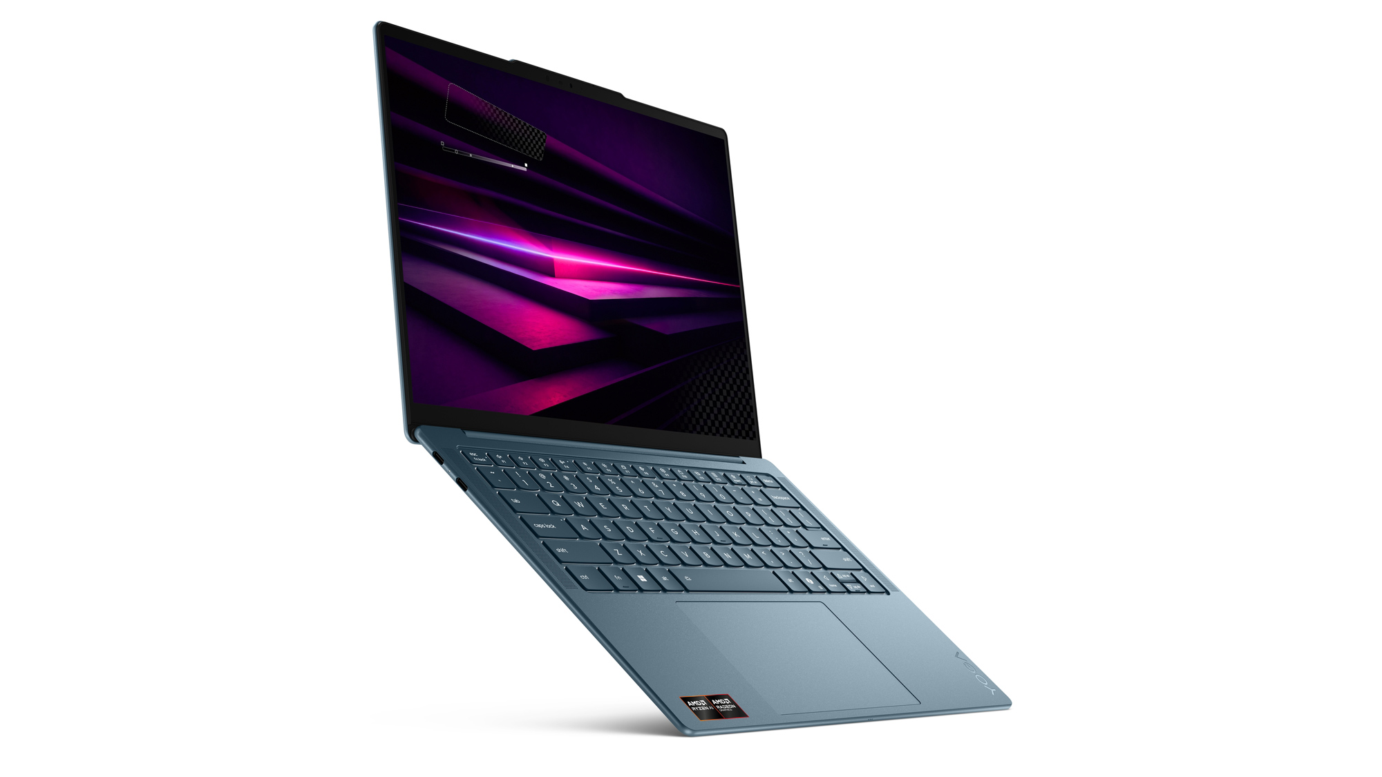 Opened Yoga Slim 7a (14”, 11) laptop with the screen on.