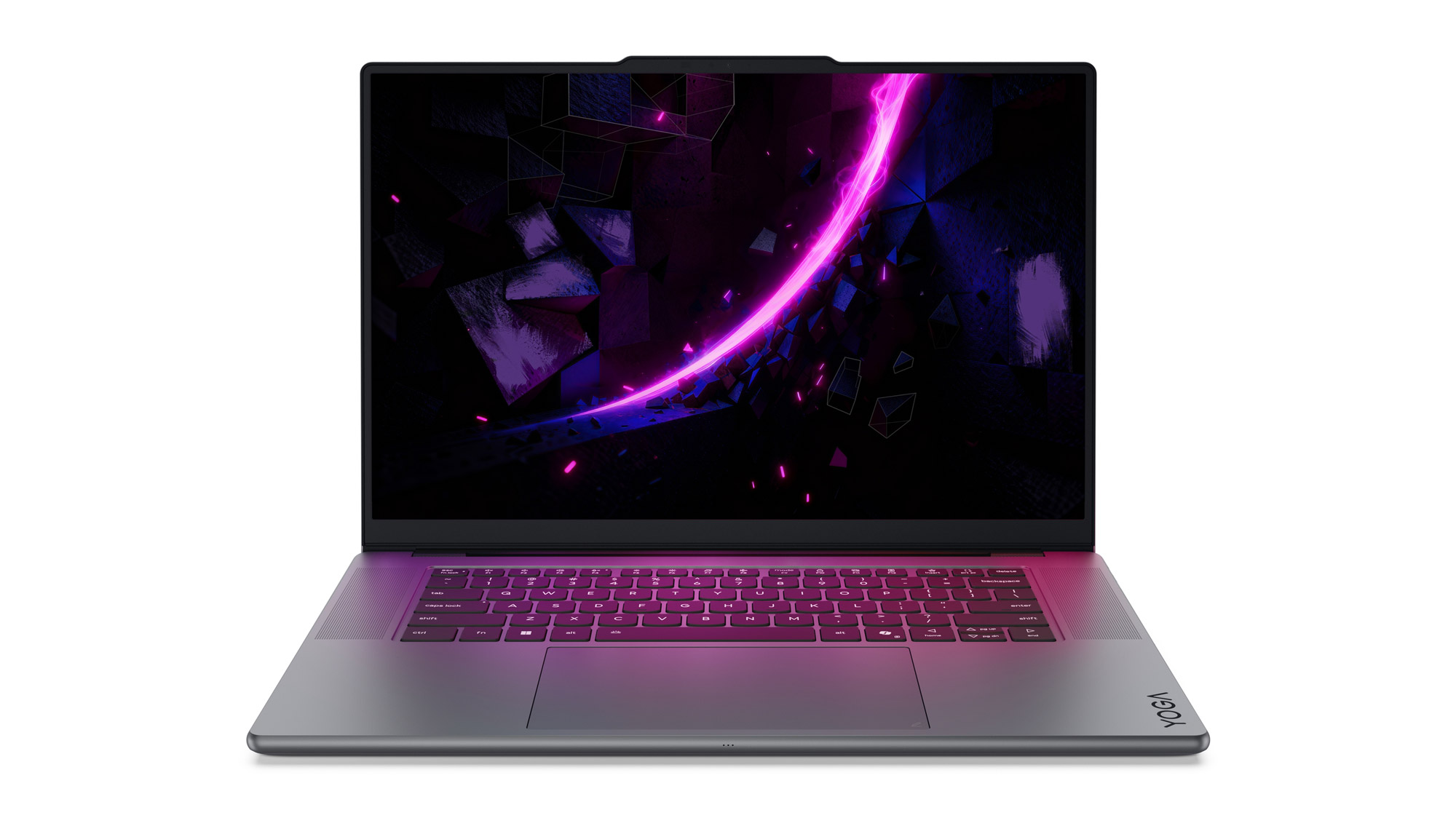 The Yoga Pro 9i Aura Edition laptop with the OLED screen turned on.