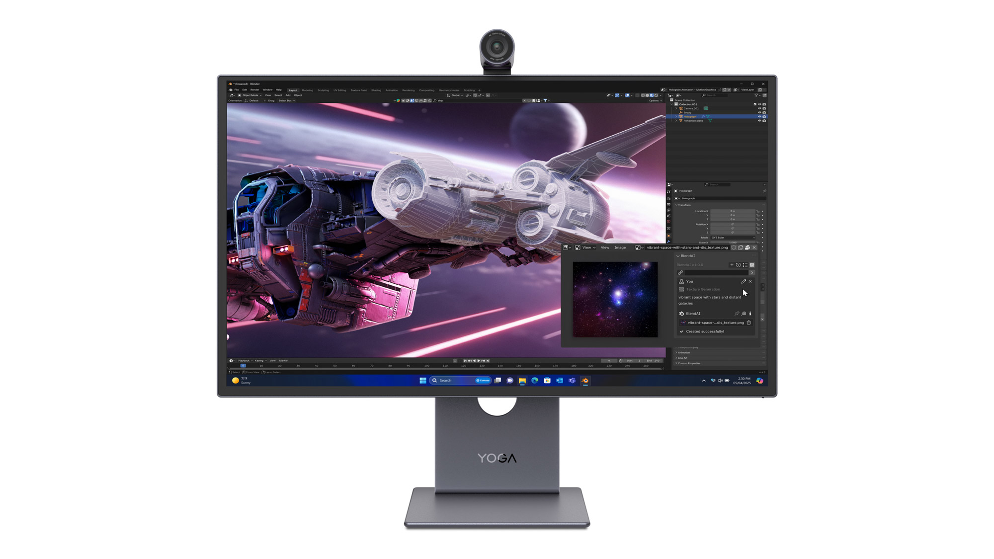 Yoga Pro 27UD-10 monitor with screen on and modular camera.