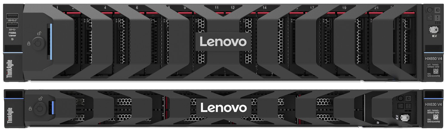 Figure 1. ThinkAgile HX650 V4 (top) and HX630 V4 (bottom) designed for Nutanix hyperconverged infrastructure